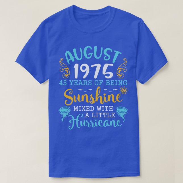Augusti 1975 Grattis på födelsedagen 45 år av soln T Shirt (Design framsida)
