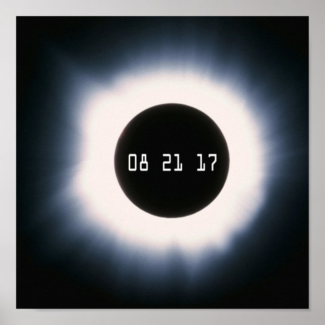 Augusti 2017 Total Solar Eclipse in Black and Whit Poster (Framsidan)