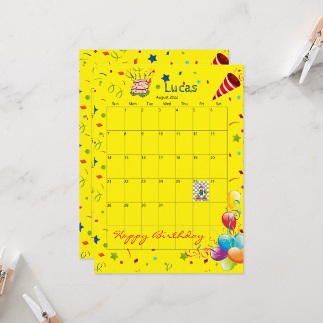 Augusti 2022 Calendar Grattis på födelsedagen-inbj Inbjudningar (Fram/Back In Situ)