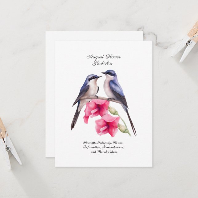 Augusti Birth Month Flower Gladiolus with Birds (Fram/Back In Situ)