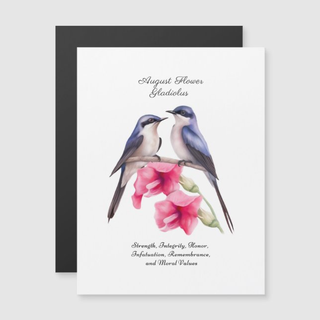 Augusti Birth Month Flower Gladiolus with Birds (Fram/baksida)