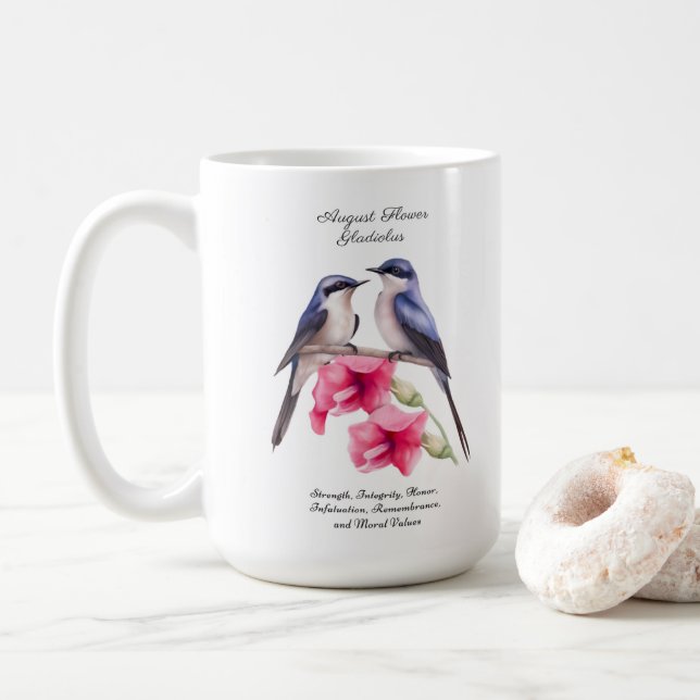 Augusti Birth Month Flower Gladiolus with Birds Kaffemugg (Med munk)