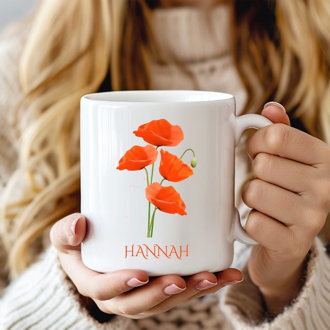 Augusti Birth Month Flower Red Poppies Kaffemugg (Skapare uppladdad)