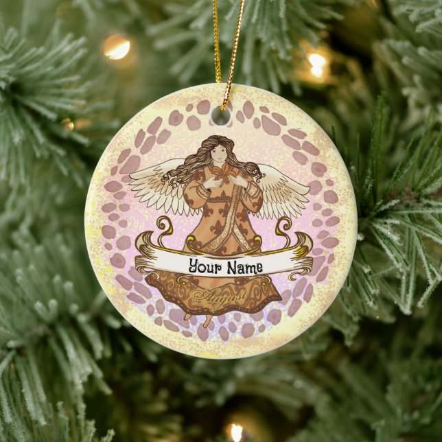 Augusti Birthday Angel-födelsedagskalender anpassn Julgransprydnad Keramik (Träd)