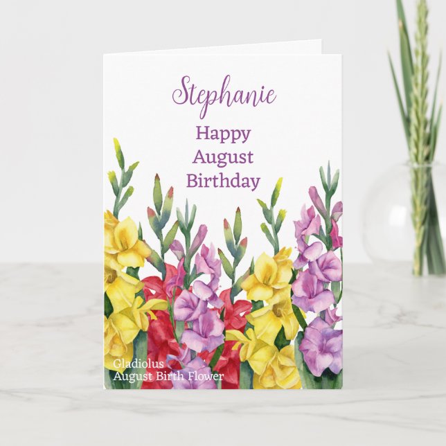 Augusti Birthday Birthday Month Flower Gladiolus C Kort (Framsida)