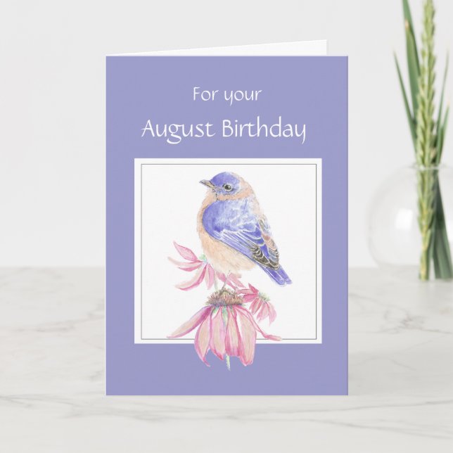 Augusti Birthday, Bluebird & Flower Kort (Framsida)
