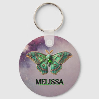 Augusti Birthstone Keychain - Peridot Moth Design Nyckelring