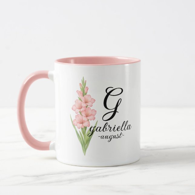 Augusti Blomma – Elegant Gladiolus Födelsemånadsbl Mugg (Vänster)