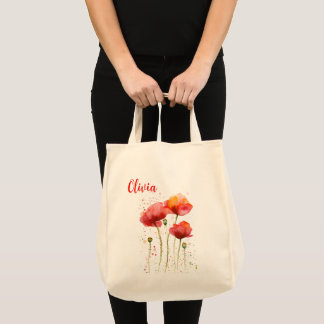 Augusti-blomman Röda poppies Watercolor-Blommigt Tygkasse