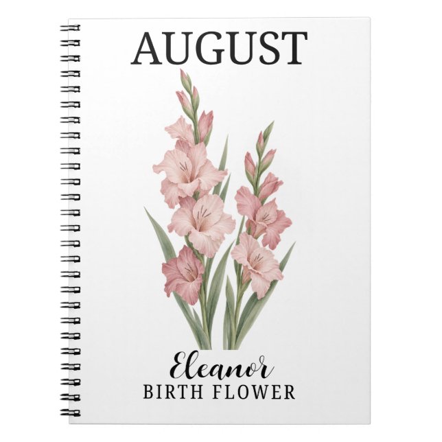 Augusti Blush Gladiolus Botanisk Födelseblomma Anteckningsbok (Framsidan)