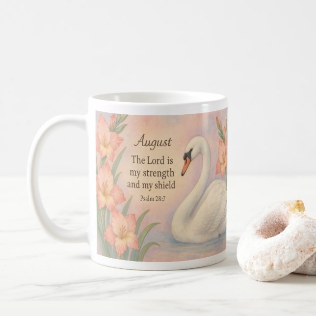 Augusti Flamingo Bibelvers Kristet Födelsedagspres Kaffemugg (Med munk)