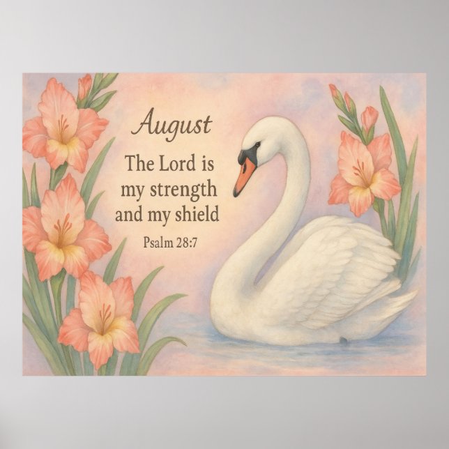 Augusti Flamingo Bibelvers Kristet Födelsedagspres Poster (Framsidan)
