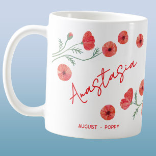 Augusti Födelsedagsblomma Anpassat Namn Vallmo Kaffemugg