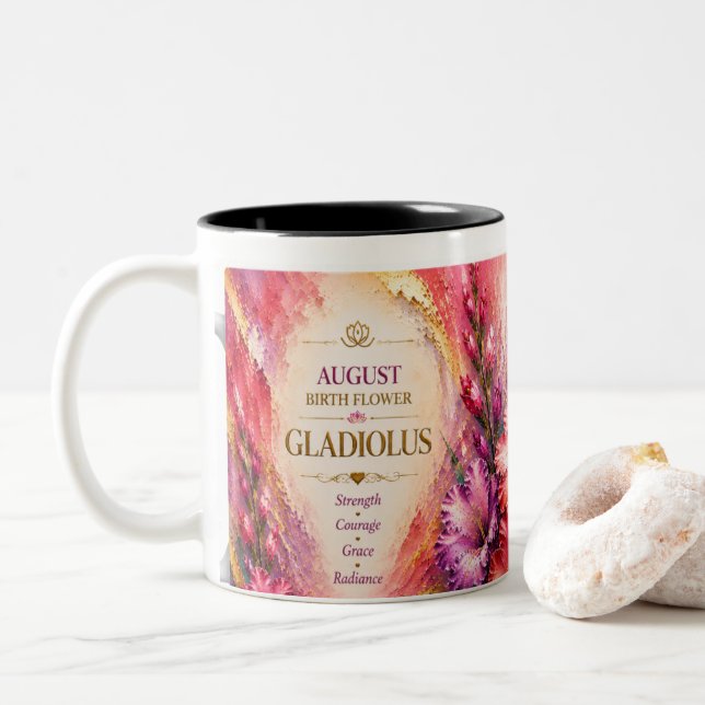 Augusti födelsedagsblomma • Energiska abstraktione Två-Tonad Mugg (Med munk)