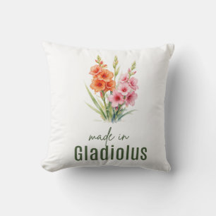 Augusti Gladiolus Födelsedagsblomma Platt Tack Kudde