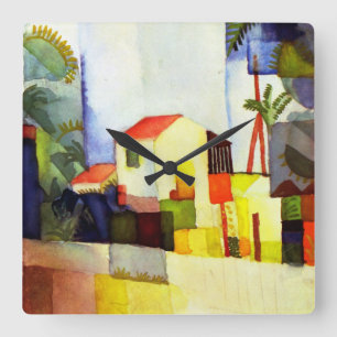 Augusti Macke Bright House Watercolor Painting Fyrkantig Klocka