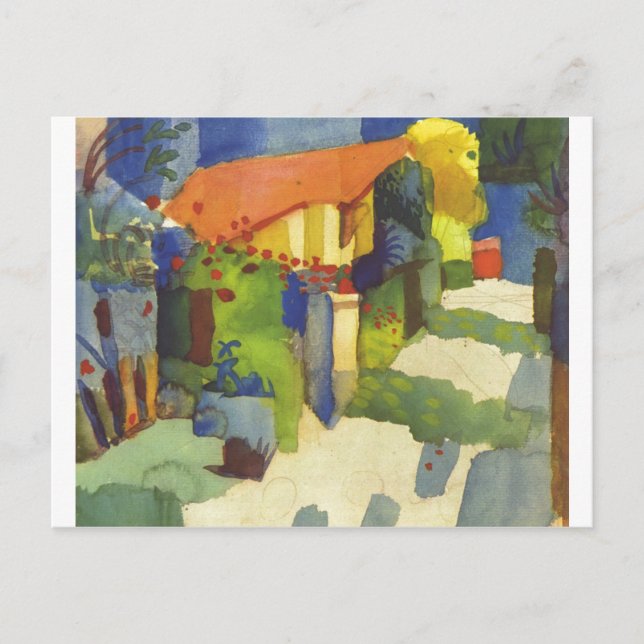 Augusti Macke - hus i trädgården Waterolor 1914 Vykort (Framsida)