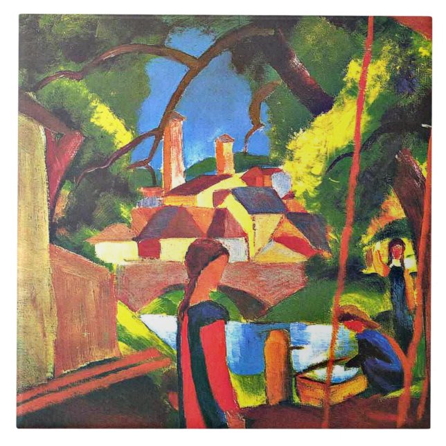 Augusti Macke-målning, barn i Fontän Kakelplatta (Framsidan)