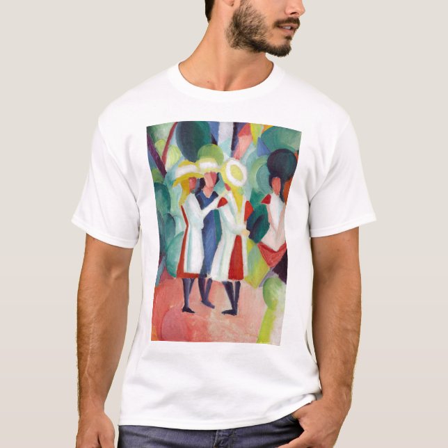 Augusti Macke tre flickor i gula sugrörhattar mig T Shirt (Framsida)