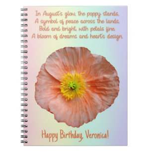 Augusti Poppy Bird Flower Spiral Notebook Anteckningsbok