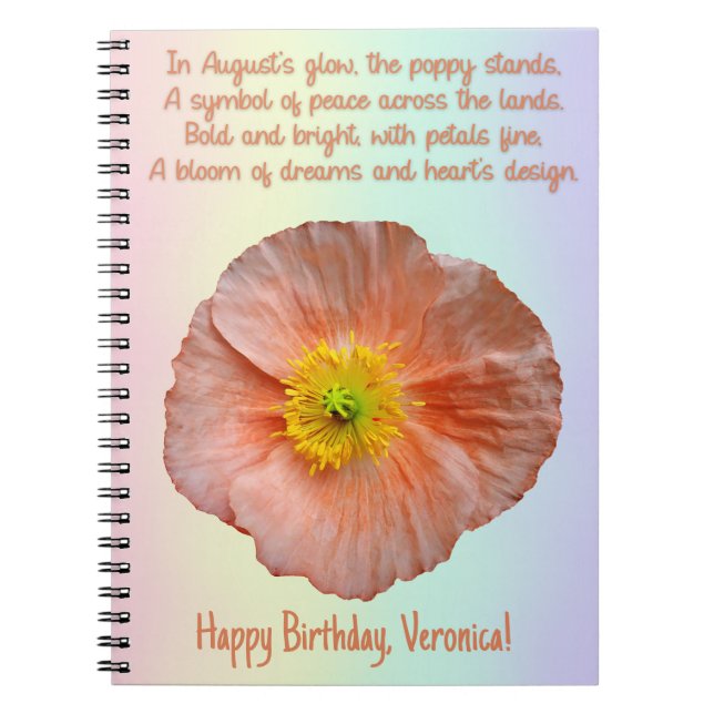 Augusti Poppy Bird Flower Spiral Notebook Anteckningsbok (Framsidan)