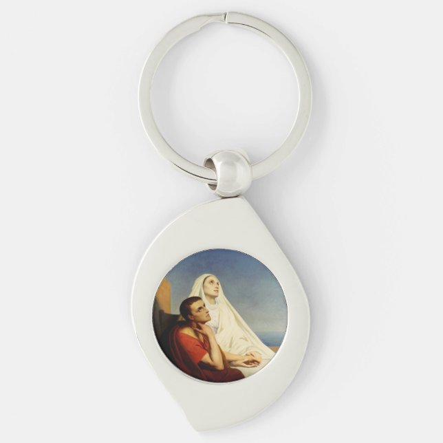 Augustinus och Monika Swirl Silverfärgad Nyckelring (Framsidan)