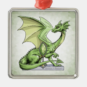 Augusti's Birthstone Dragon: Grönt Peridot Julgransprydnad Metall