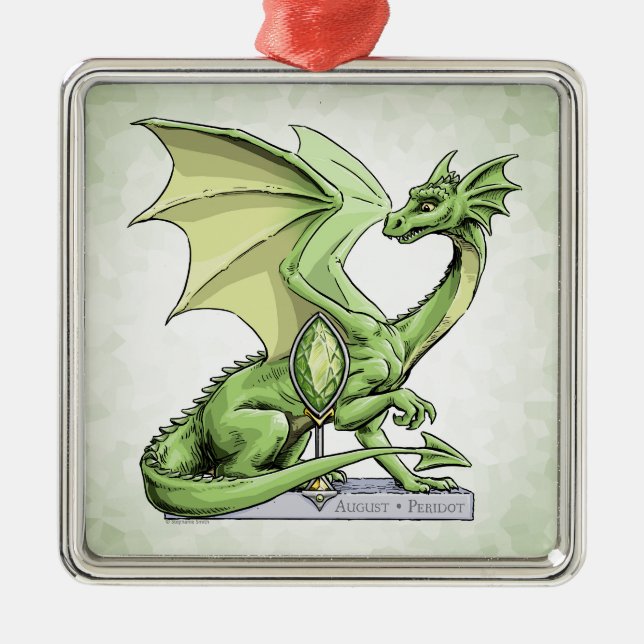 Augusti's Birthstone Dragon: Grönt Peridot Julgransprydnad Metall (Framsidan)