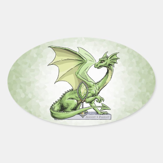 Augusti's Birthstone Dragon: Peridot Ovalt Klistermärke (Framsida)