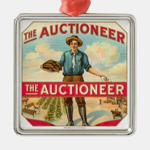Auktionerare Vintage Cigar Label Auction Julgransprydnad Metall