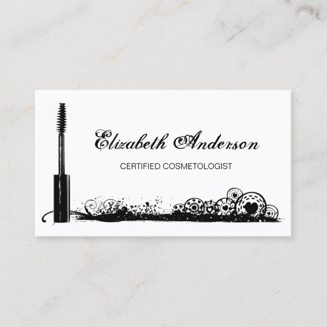 Auktoriserad Cosmetolog Black and White Mascara Visitkort (Framsida)