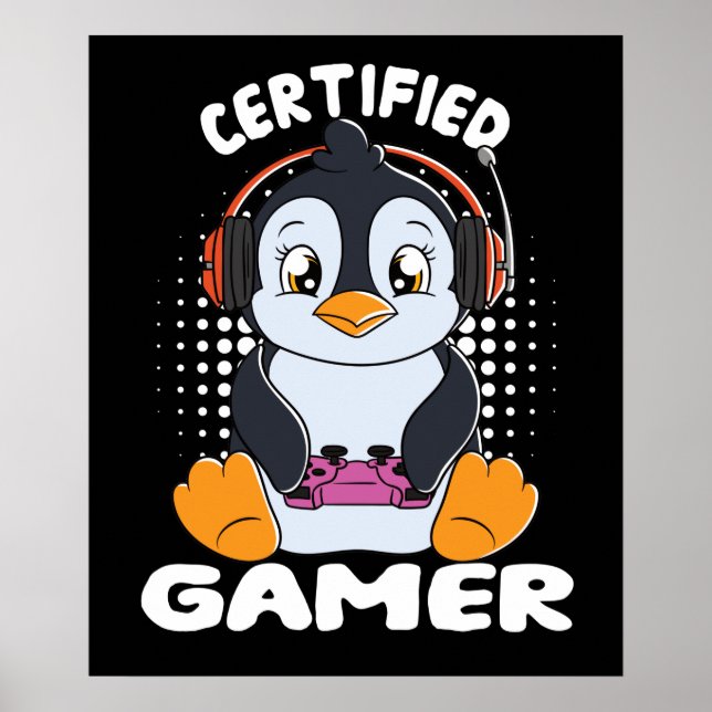 Auktoriserad Gamer Cute Penguin Poster (Framsidan)