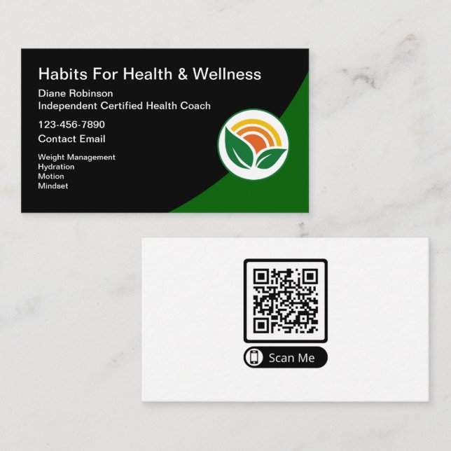 Auktoriserad Health Coach Scannable QR-kod Visitkort (Fram/baksida)