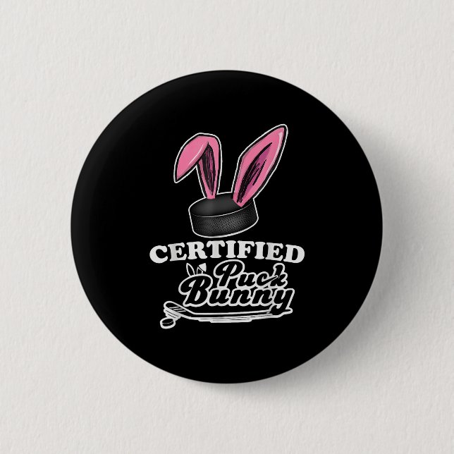 Auktoriserad Puck Bunny Funny Ice Hockey Slang Quo Knapp (Framsida)