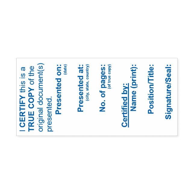 Auktoriserad True Copy Frimärke (blå) Självfärgande Stämpel (Design)