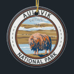 Aulavik National Park Canada Musk Ox Vintage Julgransprydnad Keramik<br><div class="desc">Aulavik National Park-vektorteckningsdesign. Parken är känd för att ha tillträde till Thomsenfloden,  en av Nordamerikas nordligaste farbara floder.</div>
