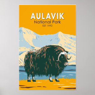 Aulavik Nationalpark Kanada Myskoxe Vintage Poster