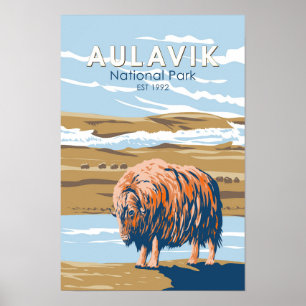 Aulavik Nationalpark Kanada Myskoxe Vintage Poster