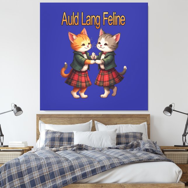Auld Lang Feline Orange Katter Dansar Ceilidh  Canvastryck (Insitu (sovrum))