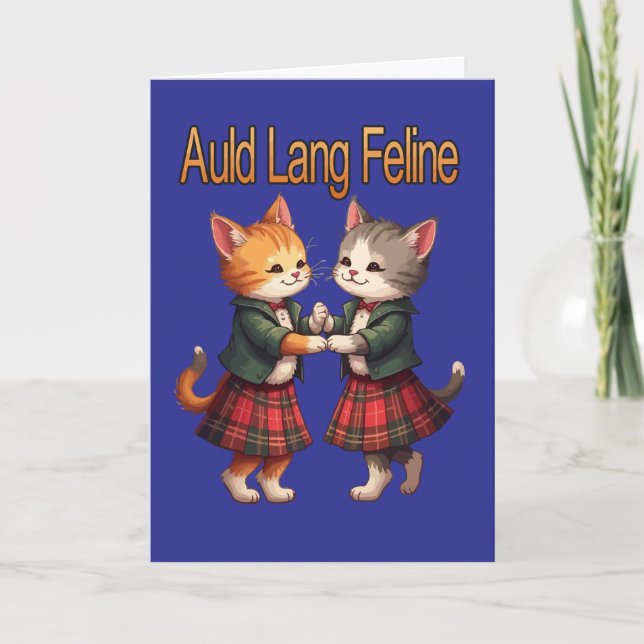 Auld Lang Feline Orange Katter Dansar Julkort Helgkort (Framsida)
