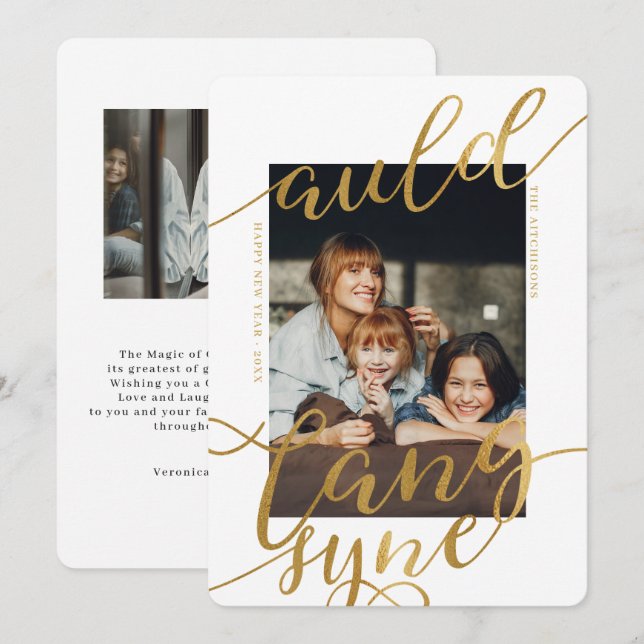 Auld Lang Syne | Förgylld kalligrafi fotokort Inbjudningar (Fram/baksida)