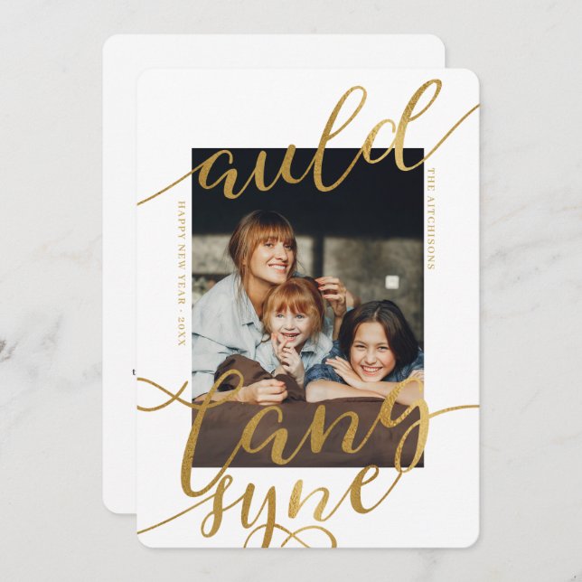 Auld Lang Syne | Gilded Calligraphy Photo Card Inbjudningar (Fram/baksida)