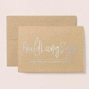 Auld Lang Syne Typography Holiday Greetings Folierat Kort