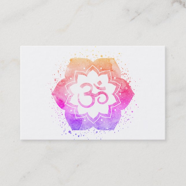 *~* Aum OM Symbol Lotus Flower Mandala Yoga Reiki Visitkort (Framsida)
