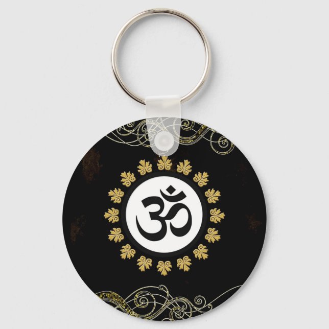Aum Symbol Mantra Meditation Black och Guld Nyckelring (Framsida)