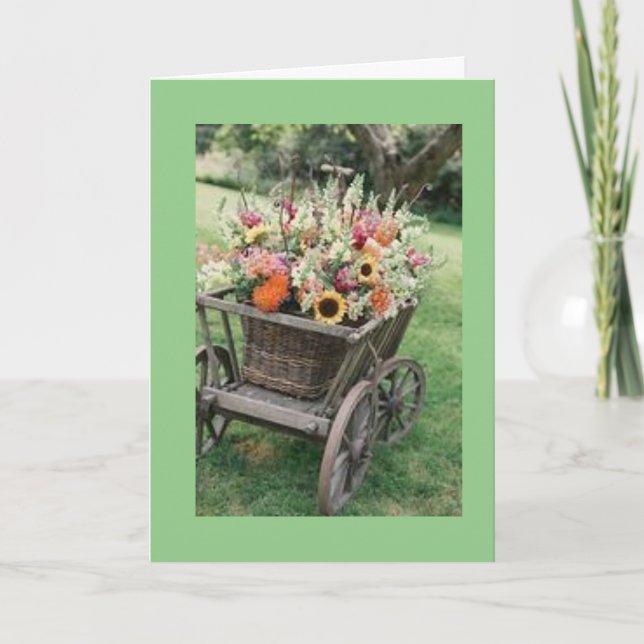 *AUNT* A WAGON FILLED OF FLOWERS FOR YOU CARD KORT (Framsida)