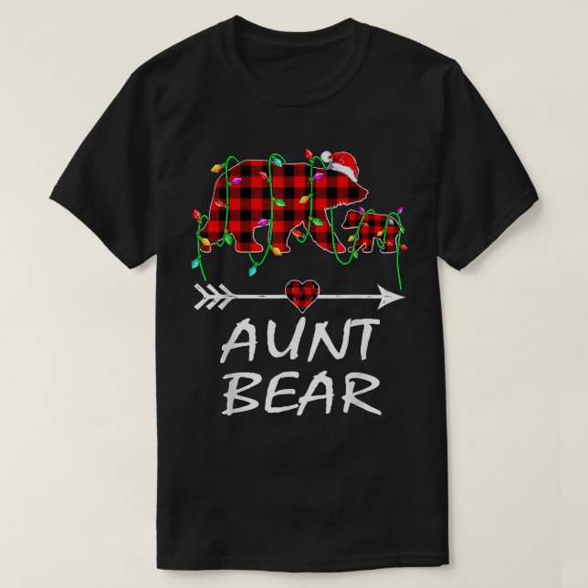 Aunt Bear Christmas Pajama Red Plaid Buffalo Xmas  T Shirt (Design framsida)