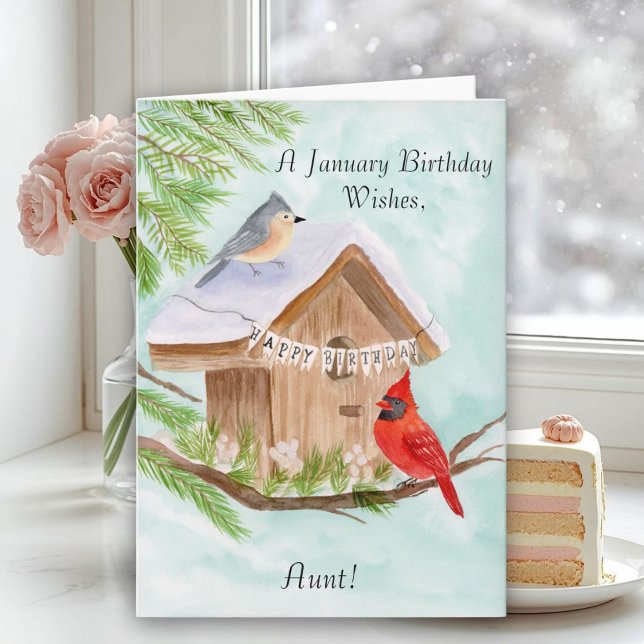 Aunt Happy January Birthday Birds Kort (Skapare uppladdad)