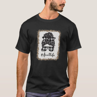 Aunt Life Bleached Auntlife Leopard Messy Bun Moth T Shirt