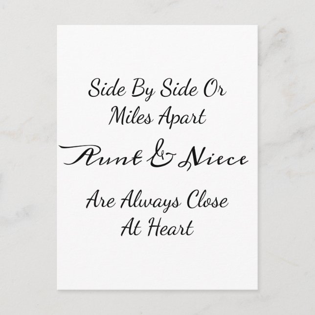 Aunt & Niece Quote – Side By Side or Miles Apart Vykort (Framsida)
